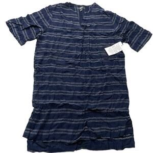 Ellos Dress Women 10 Blue Stripe V Neck Tunic Shift Side Slit